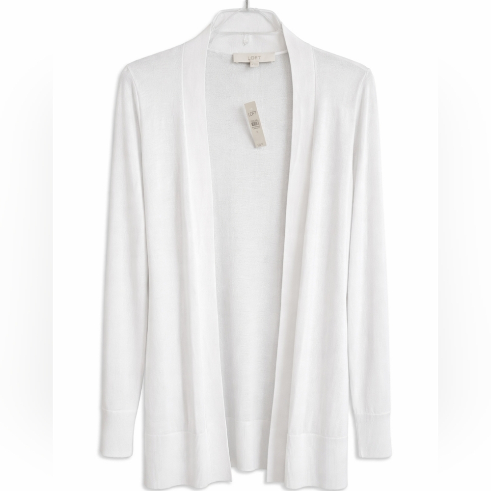 LOFT Open Front Cardigan Size M Ivory Lightweight Spring Layering Sweater NWT